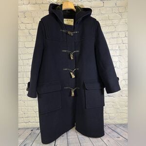 VINTAGE Orvis Wool Hooded Duffle Toggle Coat Jacket England Made Navy Blue M